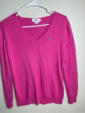 Vineyard Vines Hot Pink V-Neck Cotton Sweater
